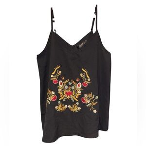 Tecrew Black Embroidered Floral Cami Boho Folk Art Tank AR41